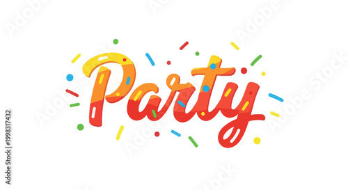 Party Fun Time Typography With Colorful Confetti and Bright Lights Illustration