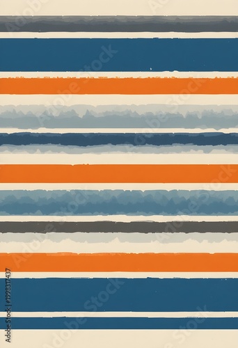 Distressed Horizontal Stripes Pattern with Retro Blue and Orange - Vintage Textured Background with Grunge Hand Painted Lines - Abstract Geometric Wallpaper for Modern Graphic Design and Textile