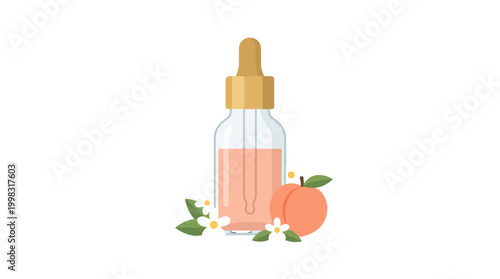 Peach Essence Dropper Bottle with Fruit and Flowers.