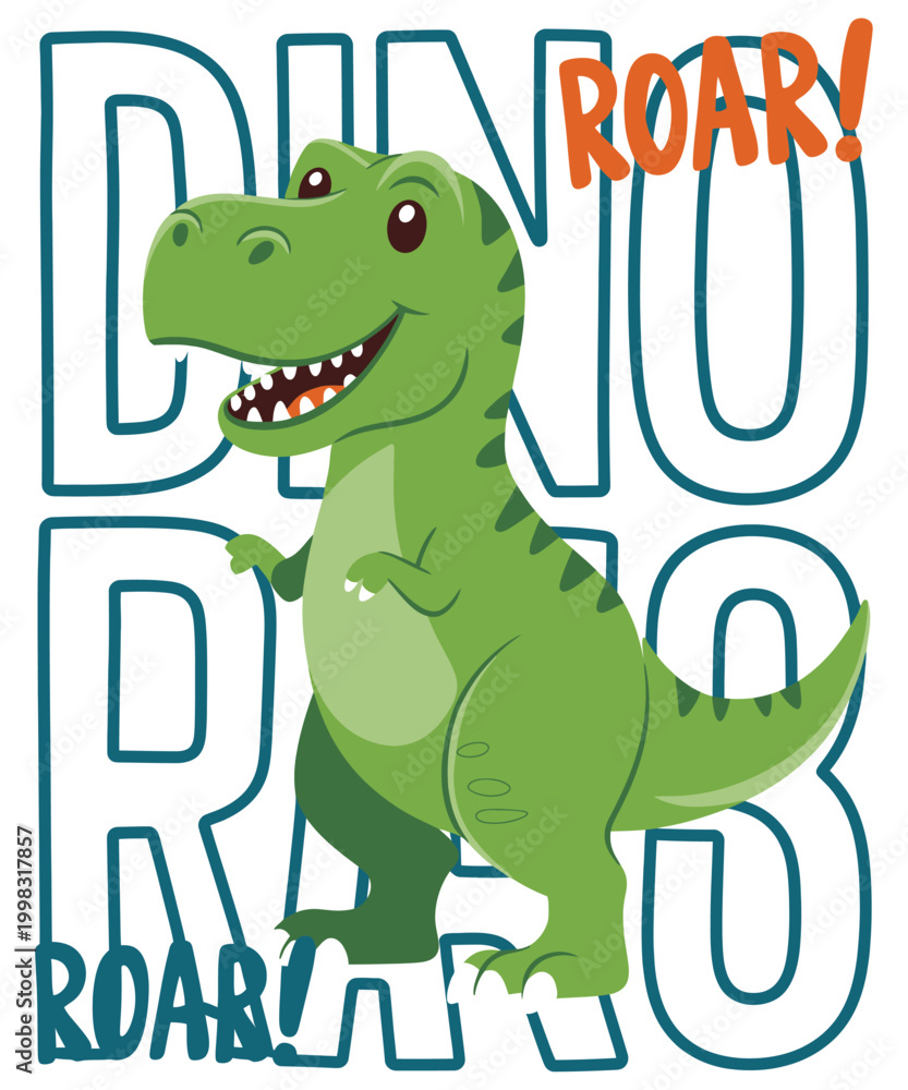 Fototapeta premium Green cartoon dinosaur with spiky back, style green dinosaur