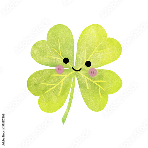 Fotografie Cute Four-Leaf Clover Illustration with Face