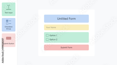 A screenshot of a web application interface for designing and previewing a simple online form with various input elements.