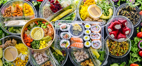 Plastic boxes with pre-packaged meals