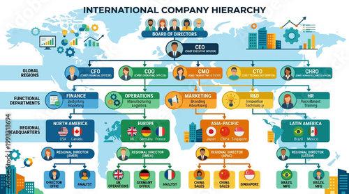 International company hierarchy organizational structure.