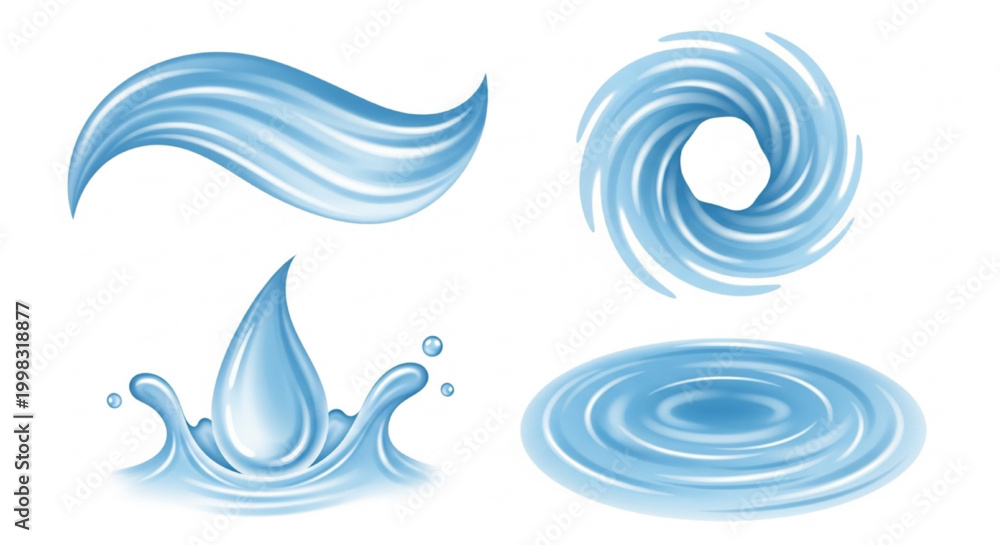 Naklejka premium Top View Water Elements Set Lakes Rivers Curves Soft Blue Gradient Clean Semi Flat Vector Illustration
