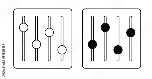 Two sets of vertical sliders with circular handles, one with white and one with black indicators for adjustments.