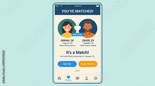 Online dating app match screen.
