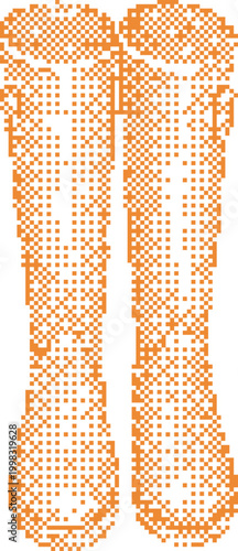 Pair of orange pixelated cowboy boots on white background