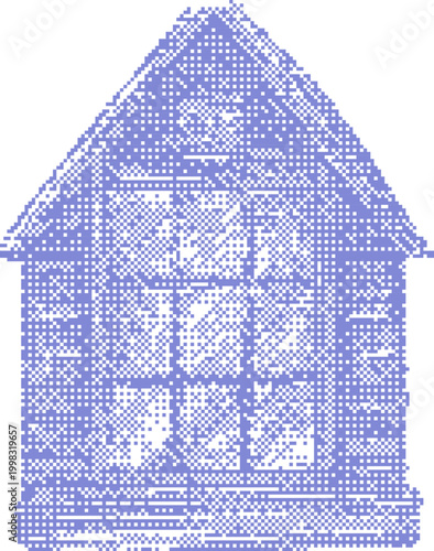 Pixel art greenhouse structure with clear for botanical cultivation
