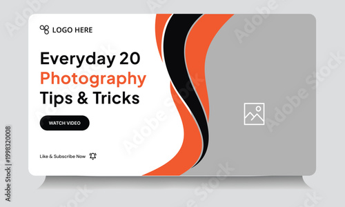 Photography business tips and tricks thumbnail banner design, daily photography learning tips and techniques cover banner design, editable eps 10 file format