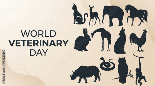 World Veterinary Day Silhouette Animals Collection Diverse Mammals Birds Reptiles Wildlife