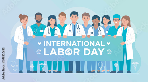 Medical team of doctors and nurses for International Labor Day