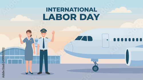 Pilot and airport worker representing aviation jobs Labor Day concept