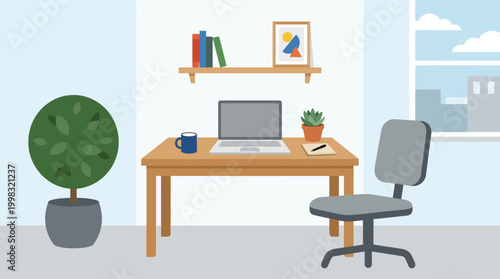 Modern office workspace with furniture.