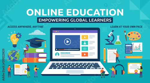 Online education empowering global learners concept.