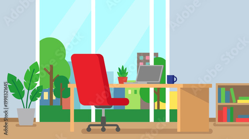 A modern office workspace with furniture.