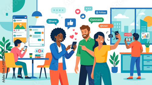 Diverse people interacting on social media.