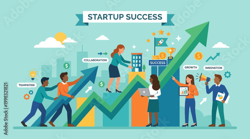 Business people celebrating startup success.