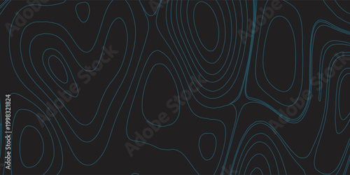 Abstract Black Background Featuring Flowing Blue Topographic Contours for Modern Mapping and Data Visualization Art