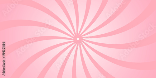 Candy color sunburst wallpaper. Abstract pink cream sunbeams design background. Spinning lines for template, banner, poster, flyer. Sweet rotating cartoon swirl or whirlpool. Vector warped backdrop