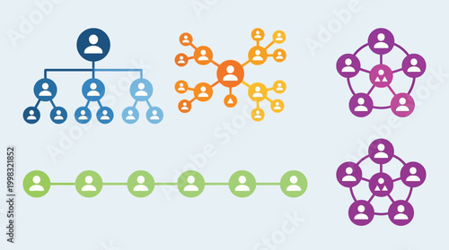 Colorful network and connection diagrams.