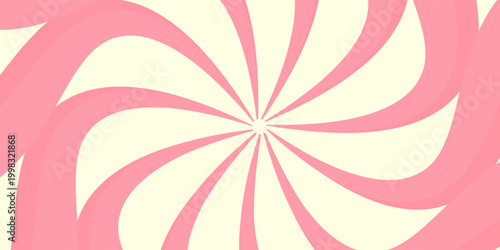 Candy striped background. Christmas sweet texture. Spiral pink pattern of rays.