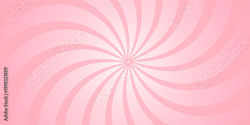 Candy color sunburst wallpaper. Abstract pink cream sunbeams design background. Spinning lines for template, banner, poster, flyer. Sweet rotating cartoon swirl or whirlpool. Vector warped backdrop