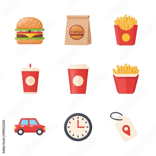 Fast Food Items and Drink Cups.