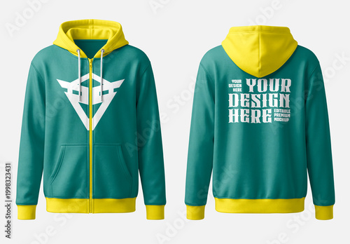 Front and Back Zipper Hoodie Mockup