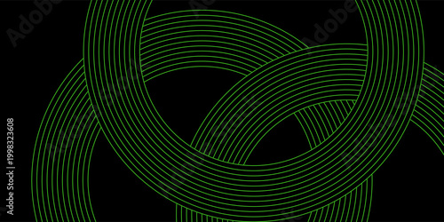 Black abstract background with trendy bright circle lines design. Modern glowing green circle lines concept for posters, covers, banners, brochures, websites. VOL. 3