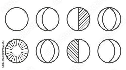 Illustrated phases of the moon on white background for educational purposes