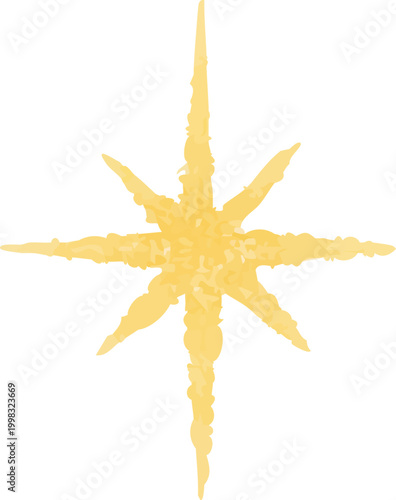 Golden Bethlehem Star Illustration, Christian Nativity Symbol, Hand Drawn Watercolor Style