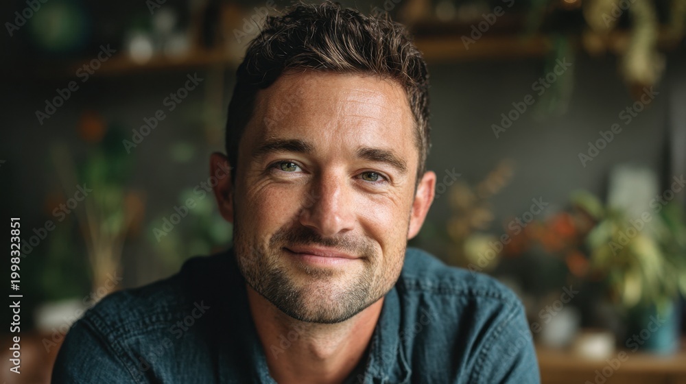 Obraz premium Smiling man in a cozy indoor space