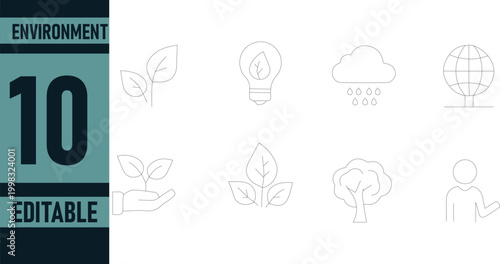 Eco Environment Line Icons Set,environment, eco, sustainability, ecology, green, nature, recycle, renewable, energy, earth, globe, plant, leaves, tree