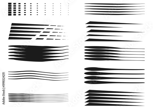 Conjunto de líneas cinéticas negras con efectos de velocidad y movimiento dinámico