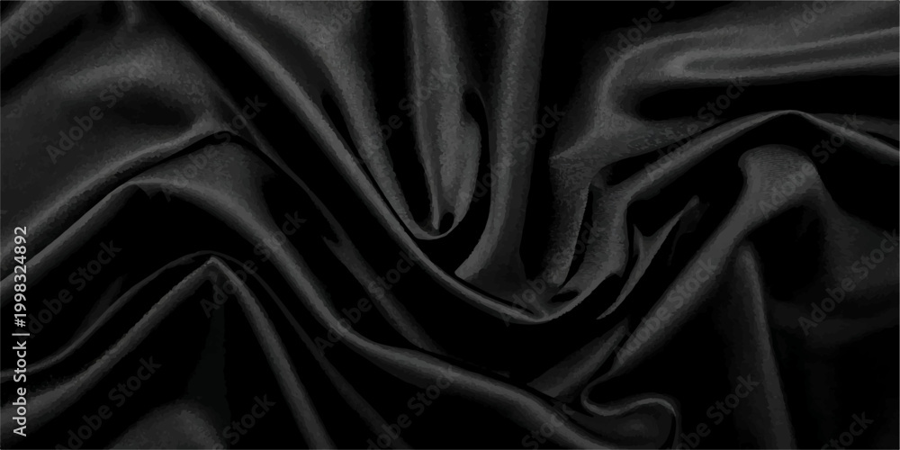 Fototapeta premium Elegant Black Satin Silk with Smooth Flowing Waves and Deep Texture, Combined with Luxurious Gray Silk Fabric Folds, Creating a Rich Abstract Background for Modern Luxury Design