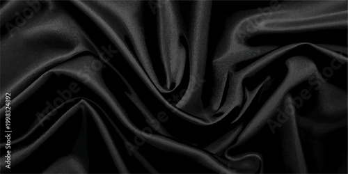 Elegant Black Satin Silk with Smooth Flowing Waves and Deep Texture, Combined with Luxurious Gray Silk Fabric Folds, Creating a Rich Abstract Background for Modern Luxury Design