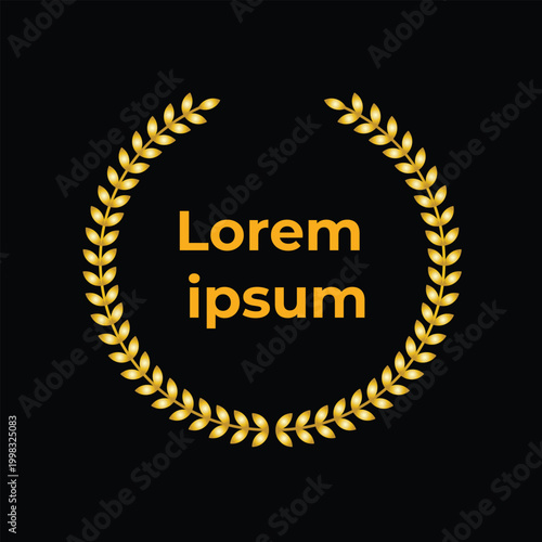 Gold laurel wreath emblem on black background, luxury award badge design, elegant victory symbol, premium logo template, minimal prestige frame