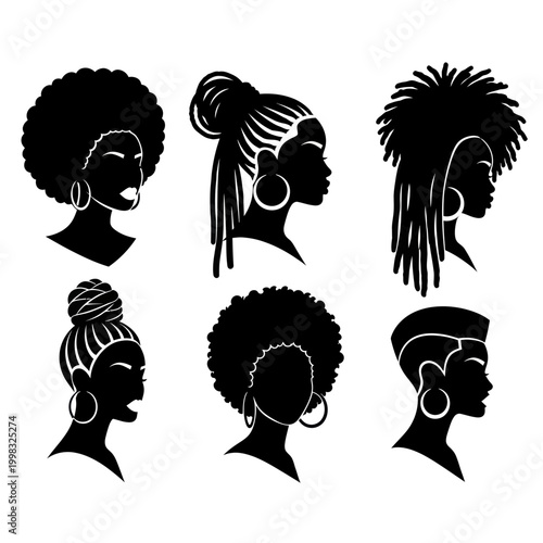Black Woman Silhouette Hairstyles Collection Vector Art
