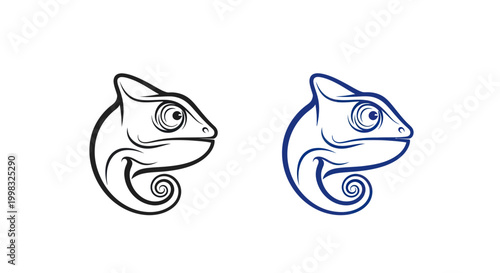 Chameleon Head Logo Outline - Black and Blue Vector Art