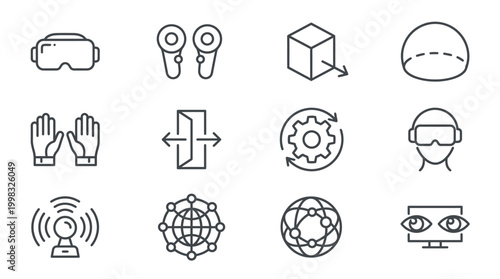 Virtual reality technology icons futuristic interface elements illustration