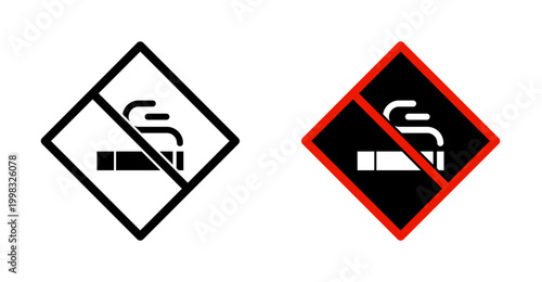No smoking prohibition icon outline and solid glyph represents a ban on smoking in public places on a transparent background.