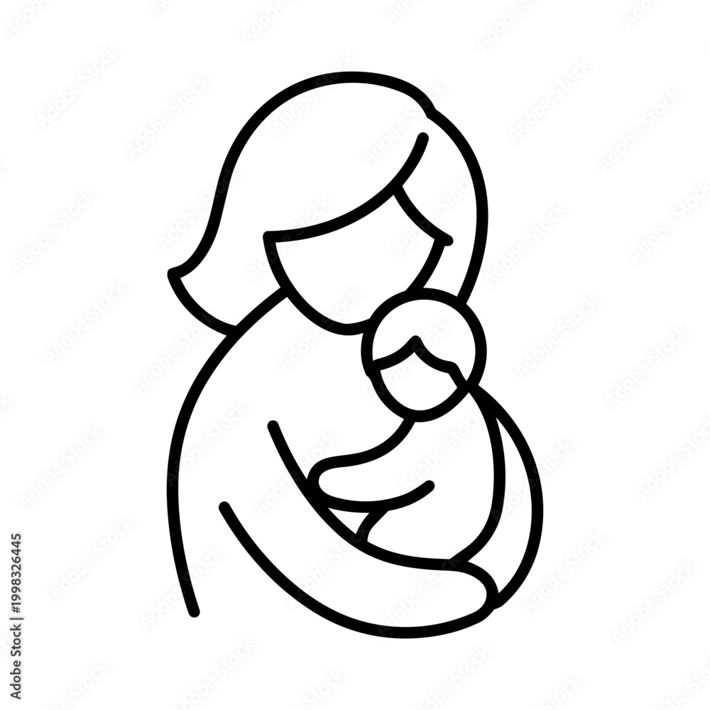Fototapeta premium A simple vector illustration depicting a mother tenderly embracing her baby, symbolizing maternal love and nurturing care.