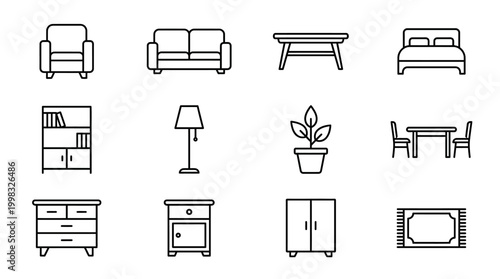Minimalist furniture icons set for interior design and home decor