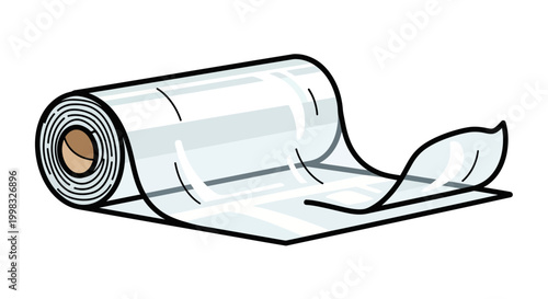 Roll of clear plastic sheeting material.