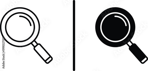 Magnifying Glass and Search Icons Set - Minimalist Loupe Vector Illustration for Web Navigation and Data Discovery