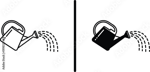 Watering Can Gardening Icon Outline and Solid Vector Illustration