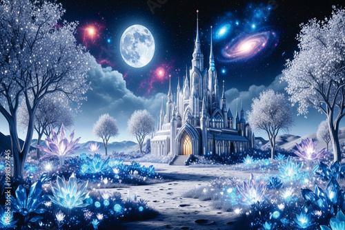 A Celestial Adventure Amidst Galaxy and Dreamlike Landscapes
