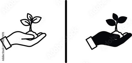 Hand Holding Sapling Growth Icon Outline and Solid Nature Vector