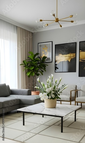 Cestos florales decorativos en mesa de salón elegante